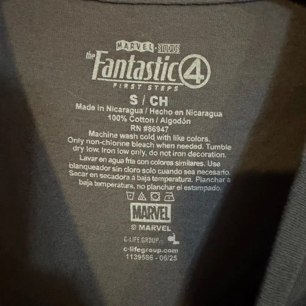 Marvel Fantastic Four Men's Gray S Graphic T-Shirt 100% Cotton Crew Neck
